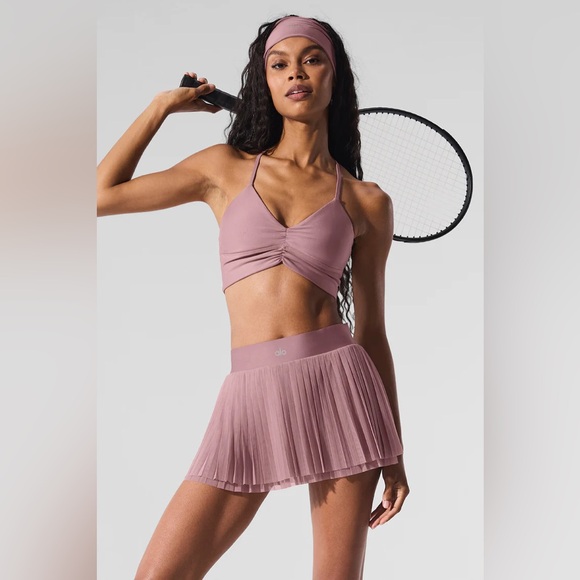 ALO Yoga Smoky Quartz Women's Baseline Mesh Pleated Skirt - Picture 6 of 6